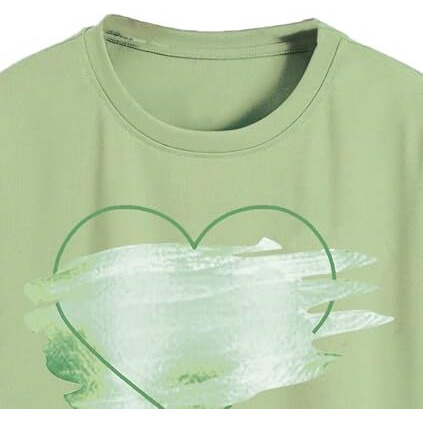 Toplot Heart Printed Round Neck Crop Top For Women (Big-Heart-Top-5201-Pista-Xs)
