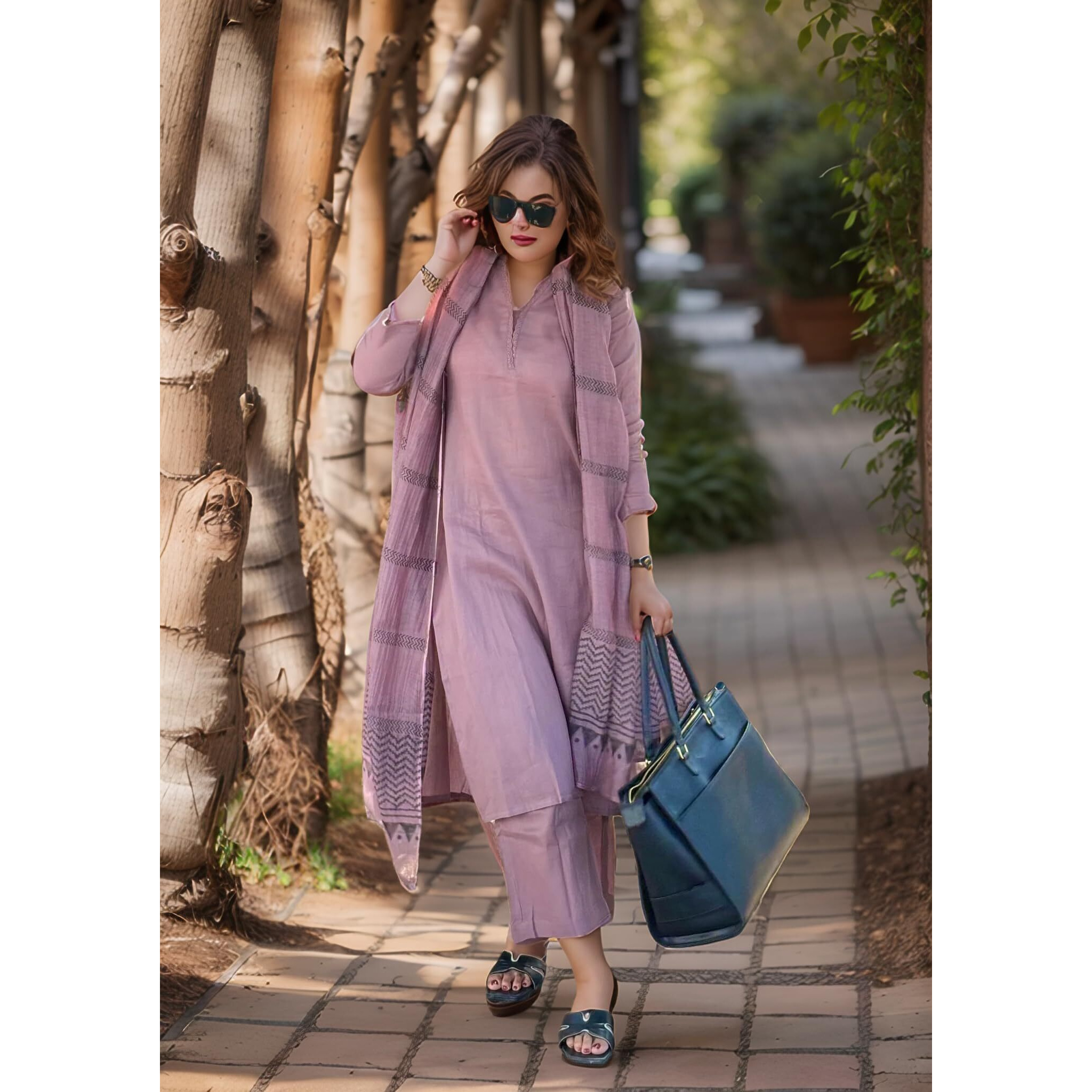 Gosriki Women's Rayon Blend Solid Straight Kurta With Pant & Dupatta (Raja Saab Purple-Vks07-Gs_S_Purple_Small)