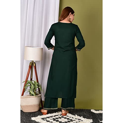 Gosriki Women's Cotton Straight Solid Kurta With Pant & Dupatta (Pisa New Green_S-Go_Green_Small)