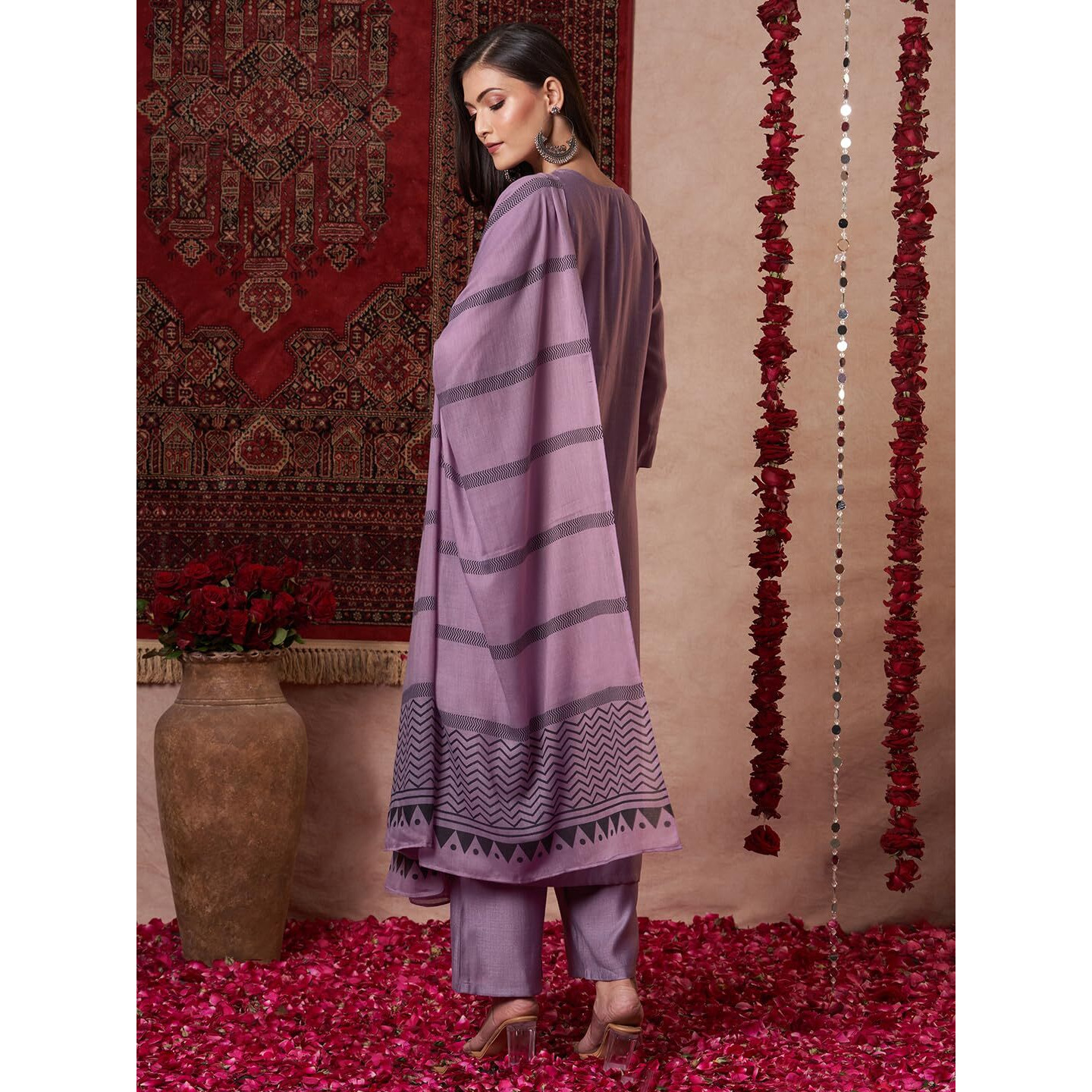 Gosriki Women's Rayon Viscose Solid Straight Kurta With Pant & Dupatta (Raja Saab Purple-Vks13-Gs_M_Purple_Medium)