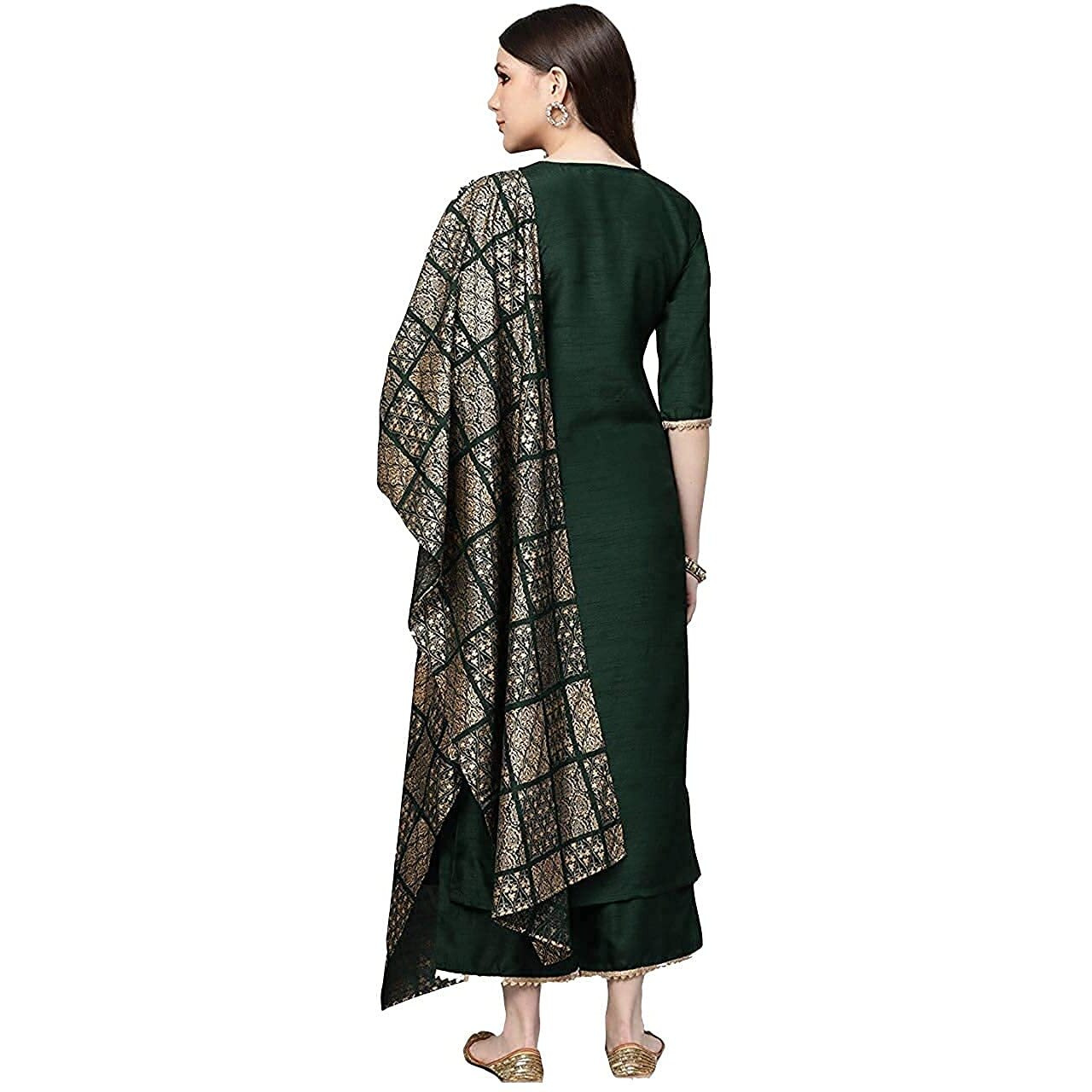 Gosriki Women's Cotton Straight Solid Kurta And Palazzos & Dupatta(Sonari-New-Green_Xxl-Green_Xx-Large)