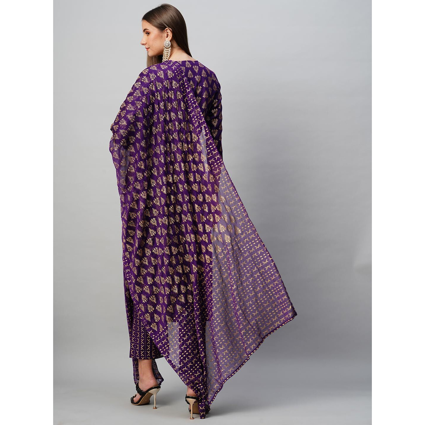 Gosriki Women's Cotton Blend Straight Printed Kurta With Pant & Dupatta (Mohmaya Violet-Gs_Xl_Violet_X-Large)