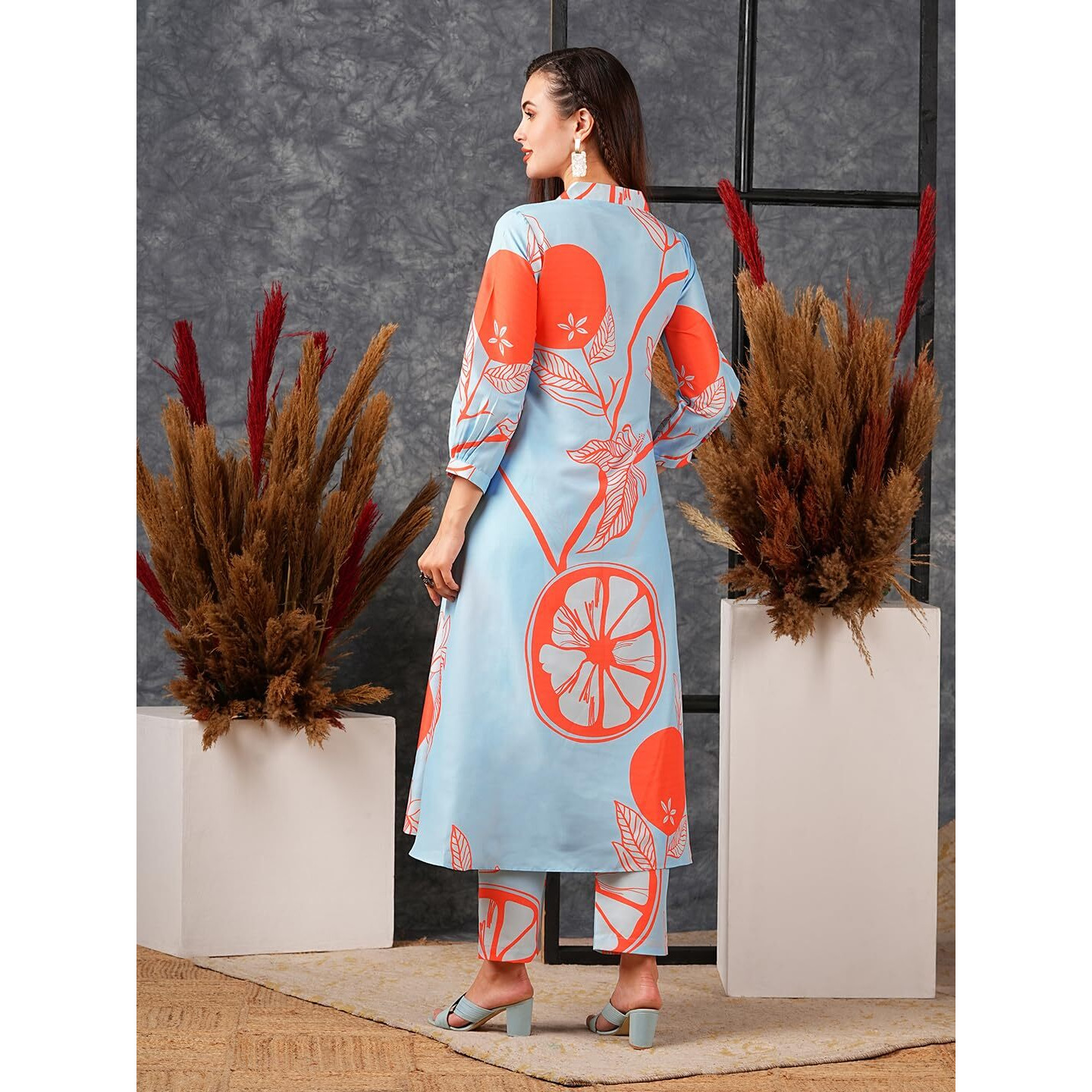 Gosriki Women's Cotton Blend Anarkali Printed Kurta With Pant (Santra Orange-Nw-Gs_Xl_Orange_X-Large)