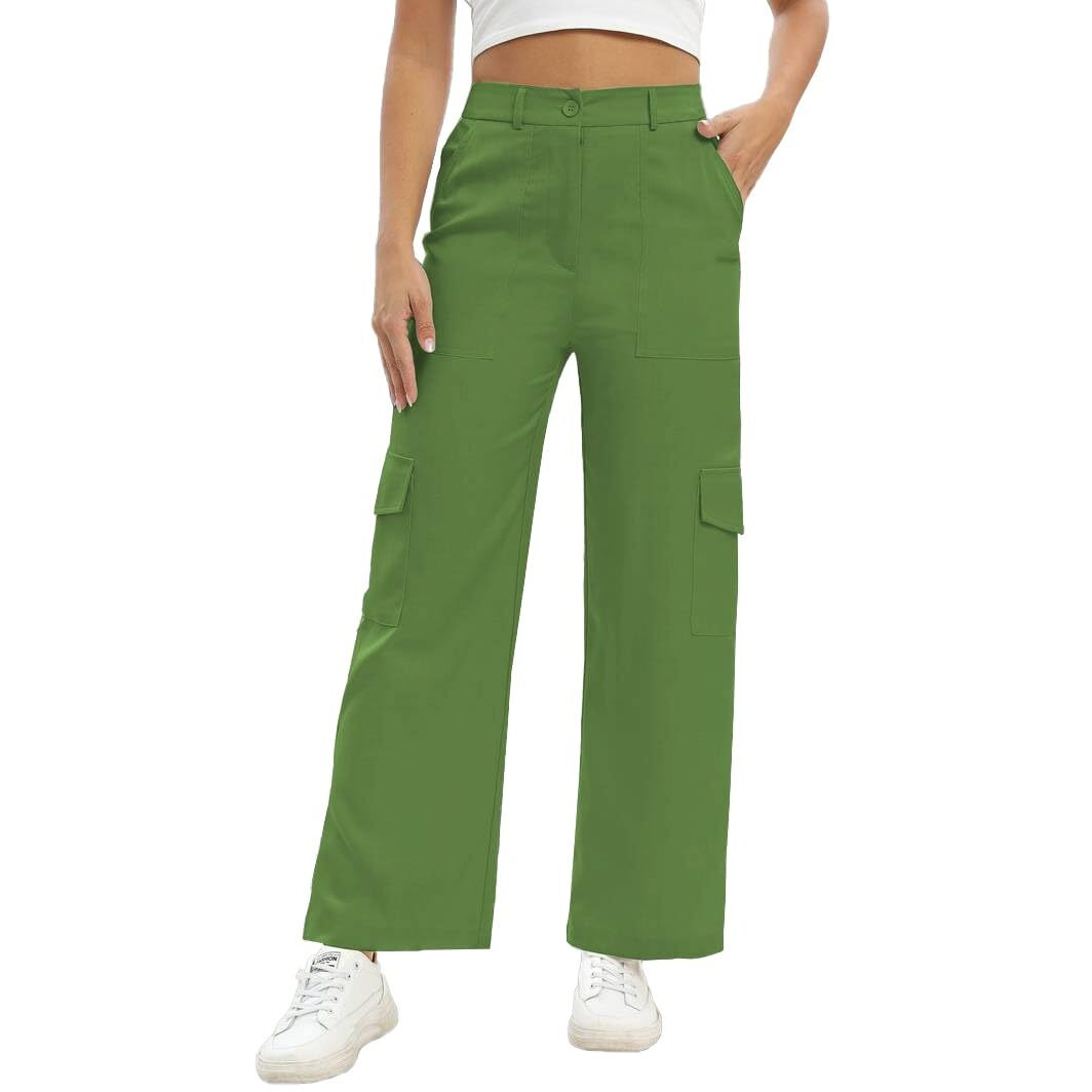 Toplot Cotton Multi-Pocket Cargo Pant For Women (Straight-Cargo-5191-Green-28)