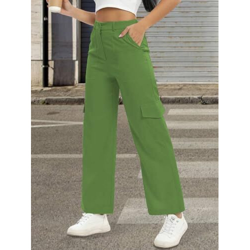 Toplot Cotton Multi-Pocket Cargo Pant For Women (Straight-Cargo-5191-Green-28)