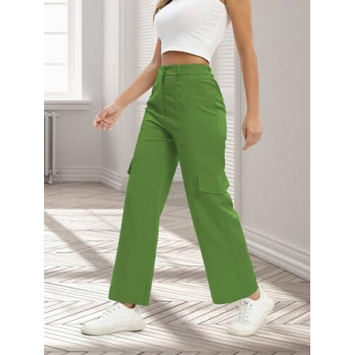 Toplot Cotton Multi-Pocket Cargo Pant For Women (Straight-Cargo-5191-Green-28)