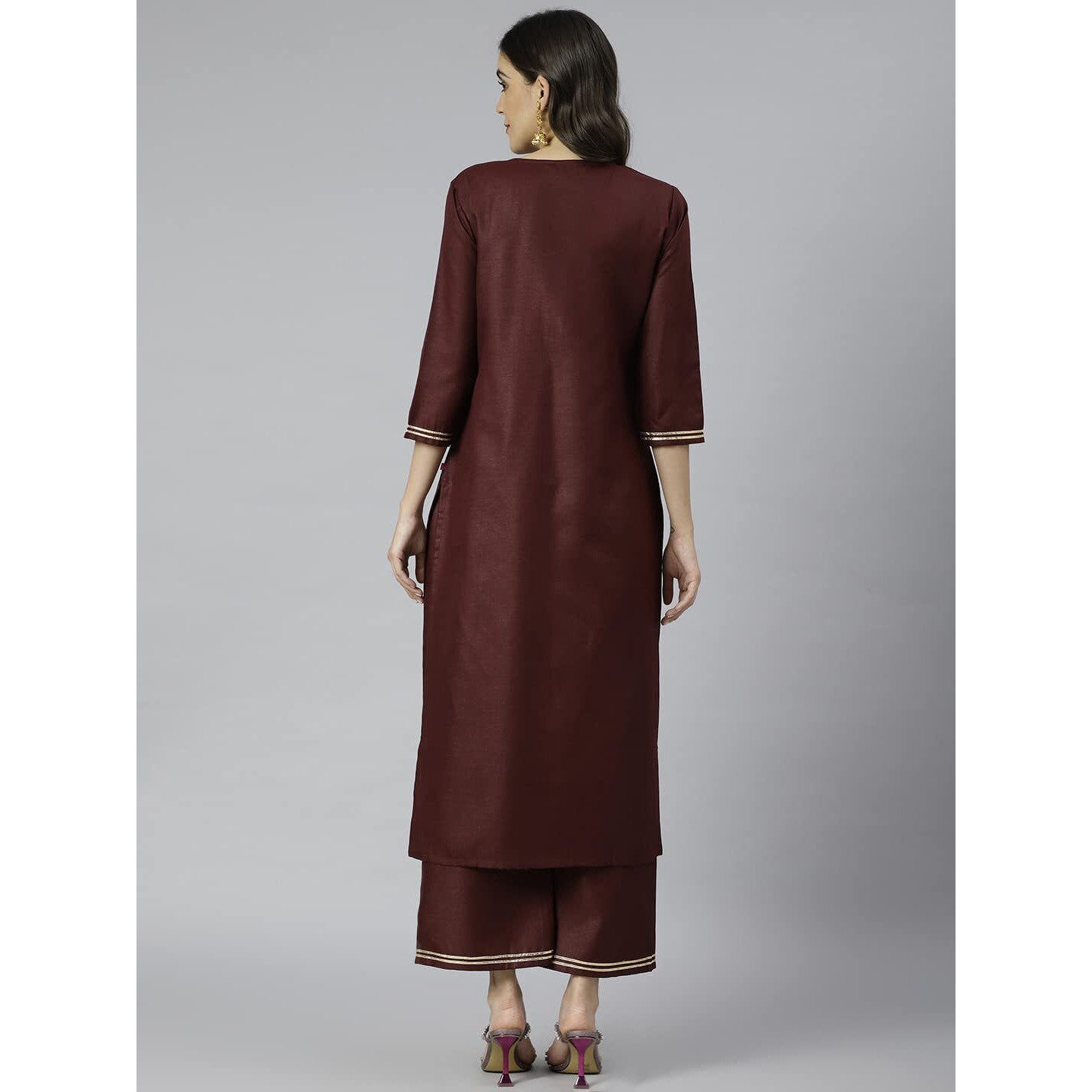 Gosriki Women's Cotton Blend Printed Straight Kurta With Palazzo (Ridhma Maroon_L-Go_Maroon_Large)
