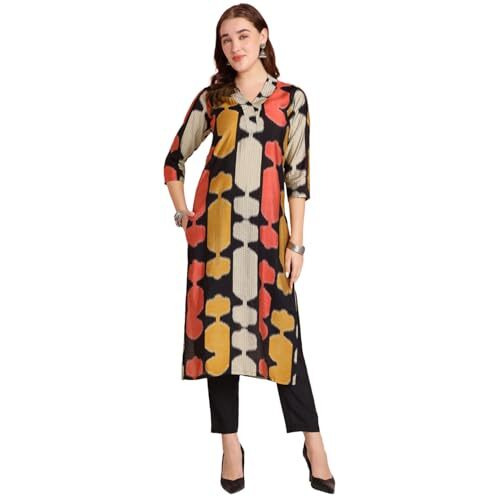 Gosriki Women's Rayon Blend Straight Printed Kurta With Pant (Surdas Black-Vks01-Gs_S_Black_Small)