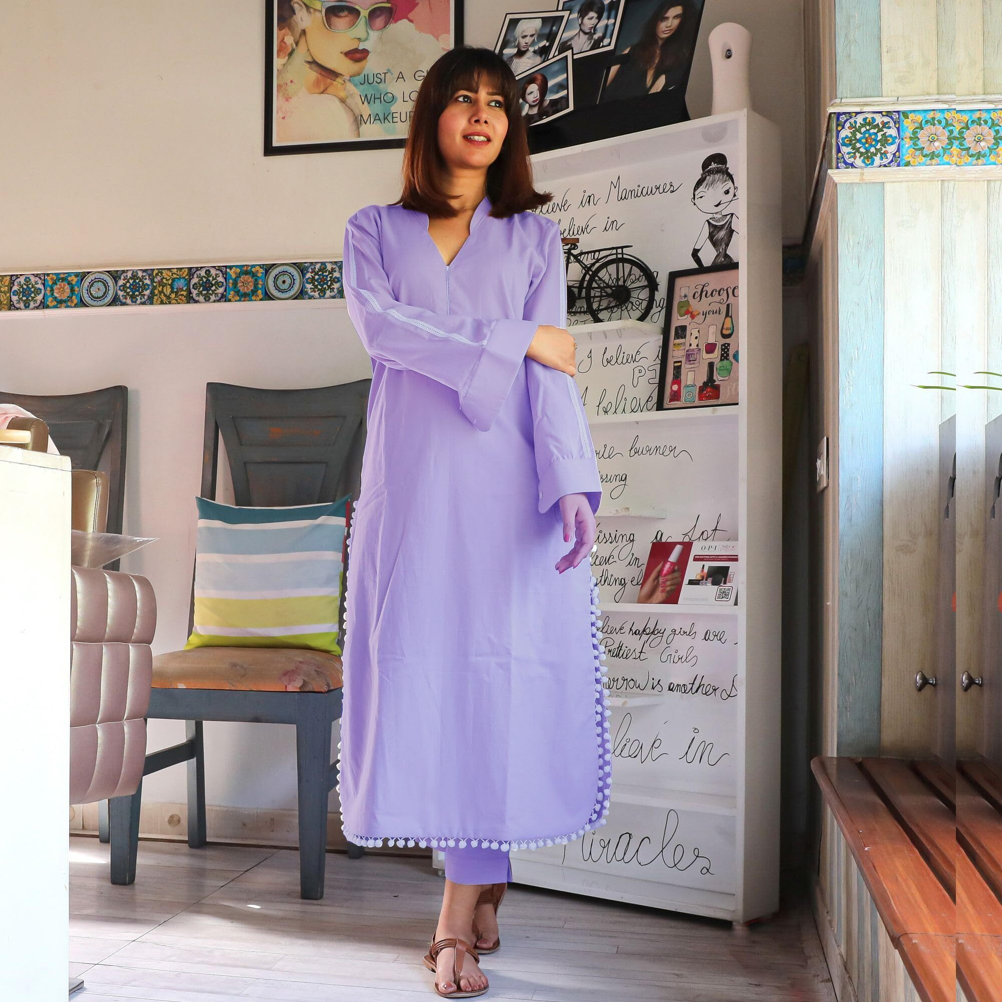 Gosriki Women's Rayon Blend Straight Solid Kurta With Pant (Janpad Purple-Gs_S_Purple_Small)