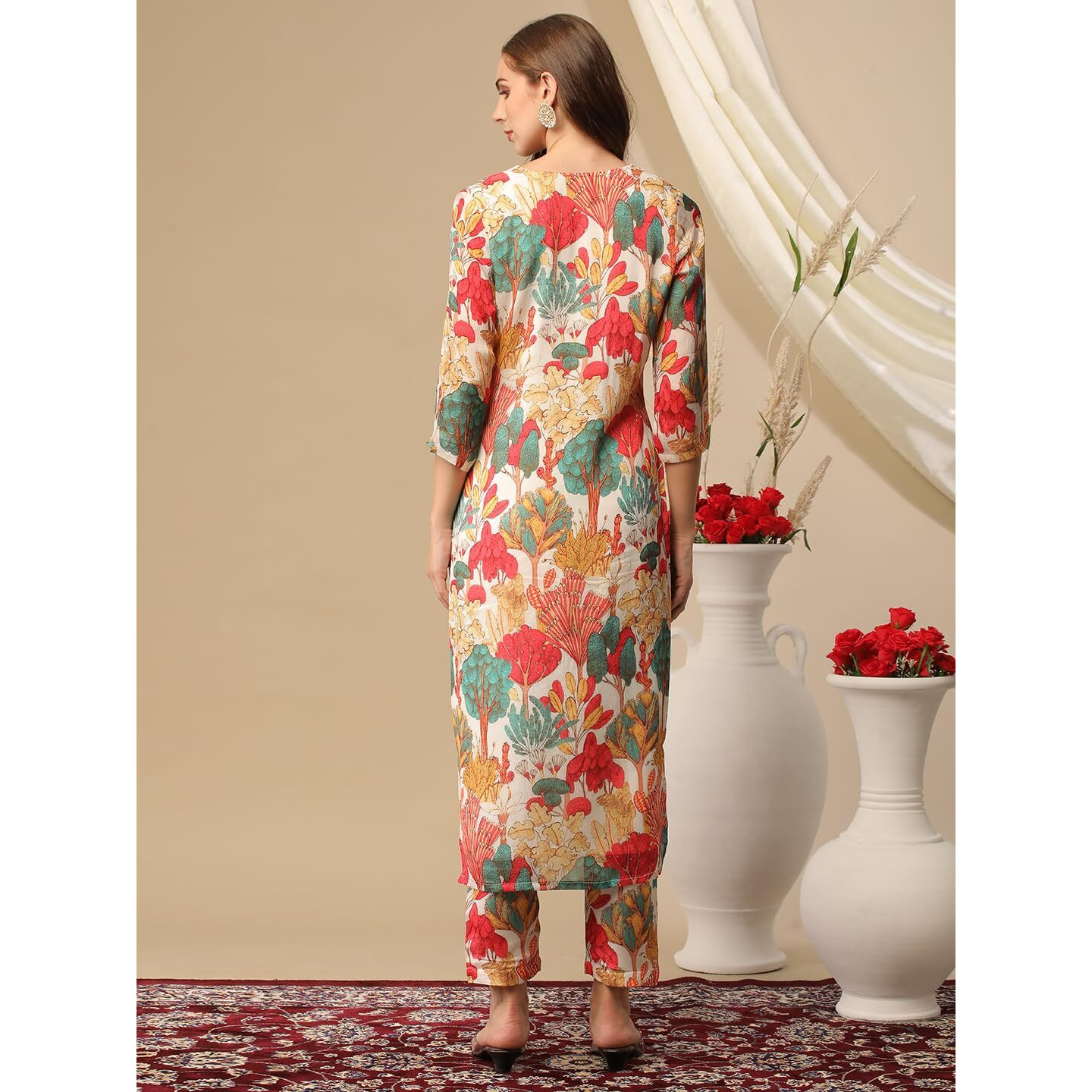 Gosriki Women's Cotton Blend Straight Printed Kurta With Pant (Samlok White-Nj-Gs_Xl_White_X-Large)