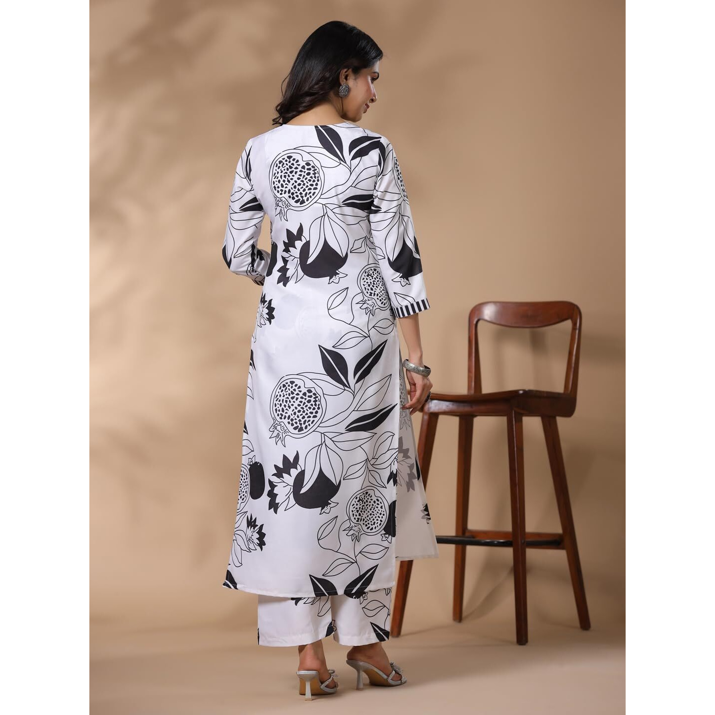 Gosriki Women's Rayon Blend Straight Printed Kurta With Palazzo (Anaar-Beige-Nws-Gs_L_White_Large)