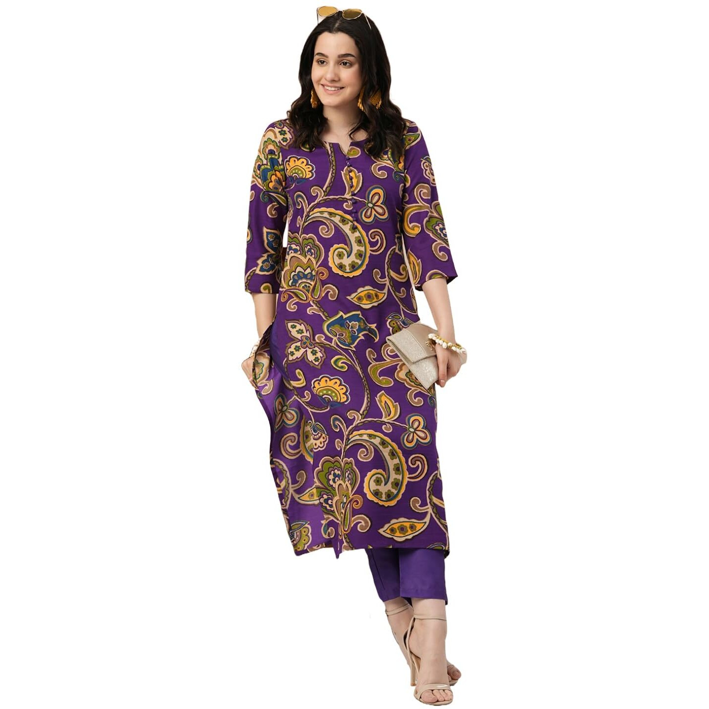 Gosriki Women's Cotton Blend Straight Printed Kurta With Pant (Tinka Begani-Nw-Gs_M_Blue_Medium)