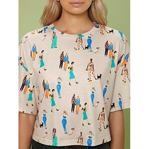 Toplot Women's Casual Printed Crop Top With Half Sleeve Pack Of 2 (Combo-5098-Cku-Wht-L)