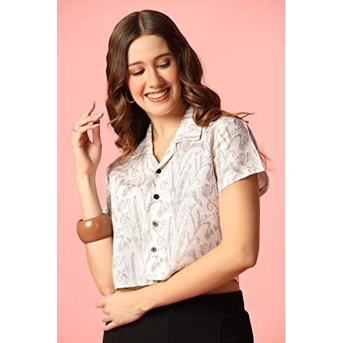 Toplot Women's Casual Printed Crop Top With Short Sleeve Pack Of 2 (Combo-5135-Wht-Mlt-L)