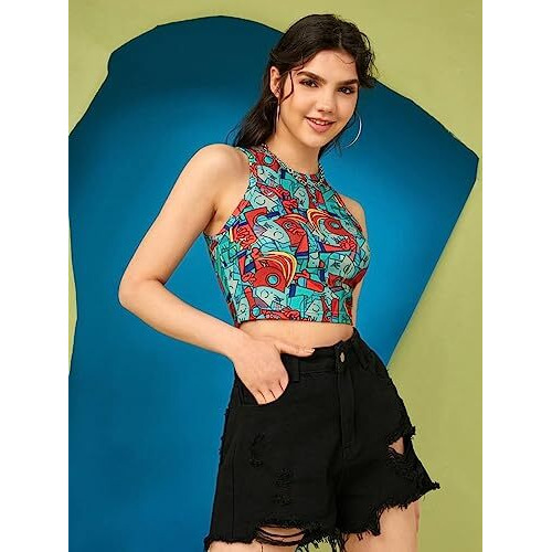 Toplot Multicolor Printed Crop Top (T-Crop-Top-5018-Xs)
