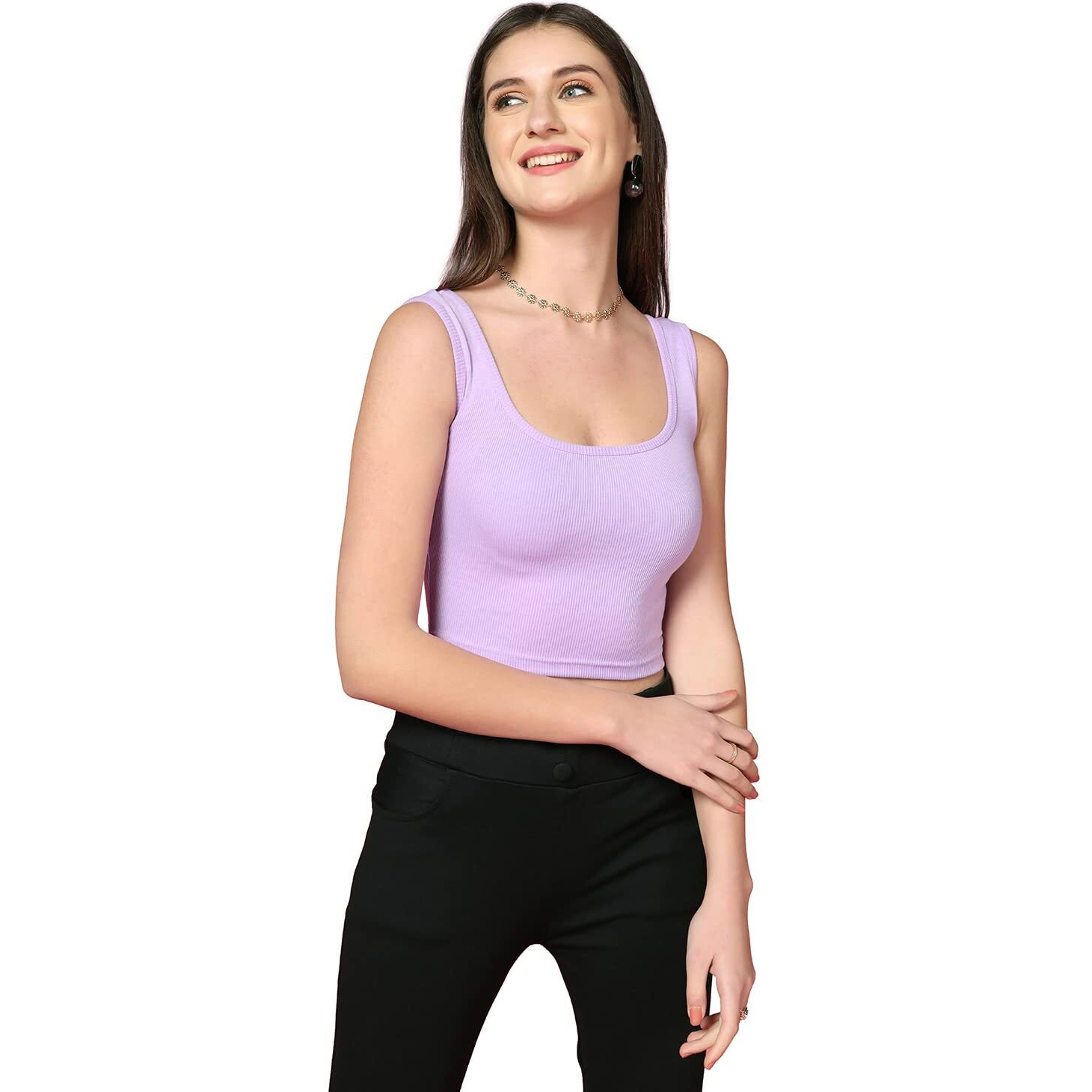 Toplot Women's Solid Ribbed Round Neck Sleeveless Slim Fit Tank Top (Tank-Top-5069-Purple-Xs)