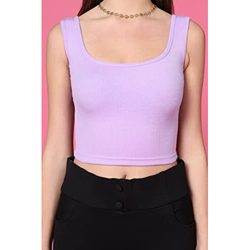 Toplot Women's Solid Ribbed Round Neck Sleeveless Slim Fit Tank Top (Tank-Top-5069-Purple-S)