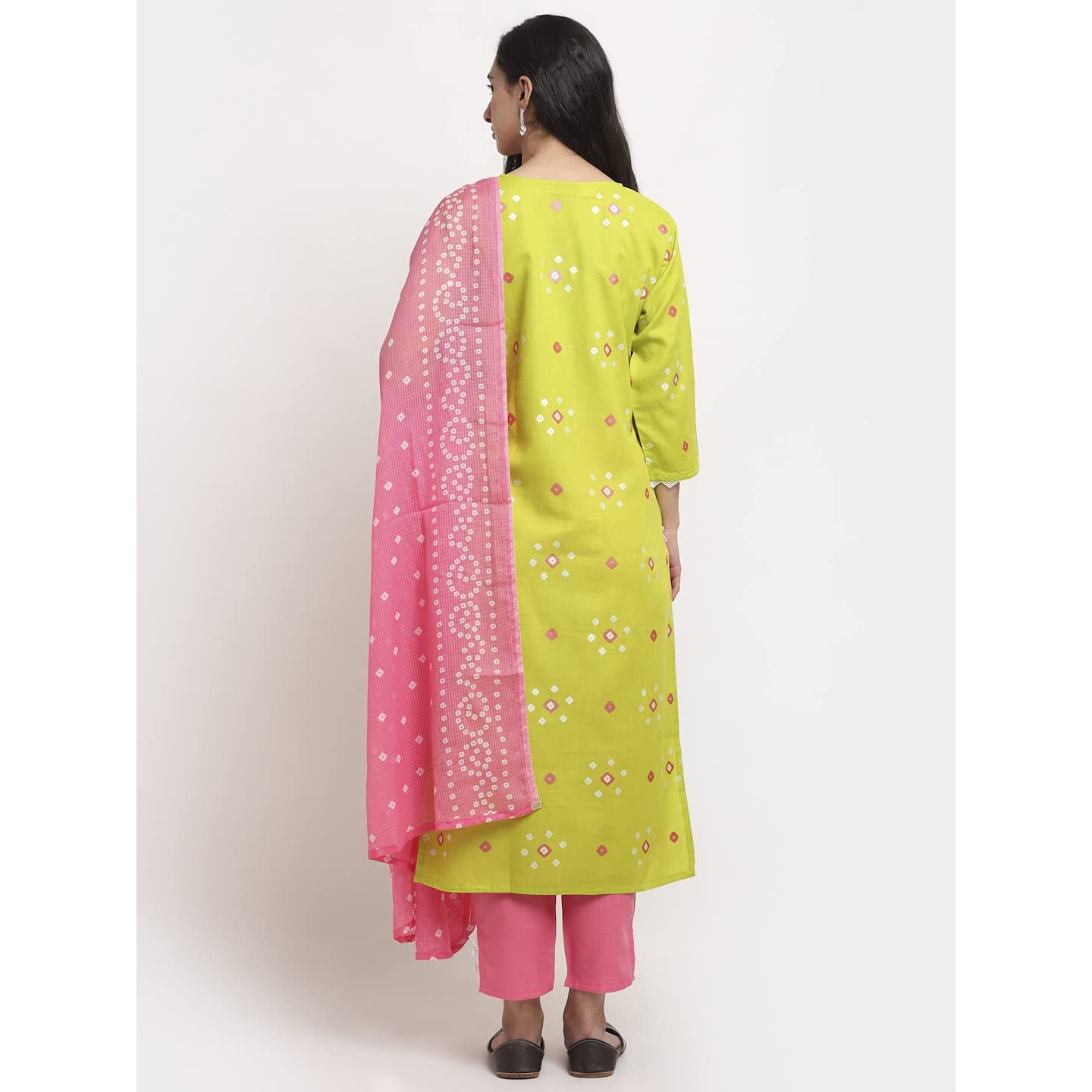 Gosriki Women's Cotton Straight Kurta With Pant & Dupatta (Jinal Light Green_L-Go_Light Green_Large)