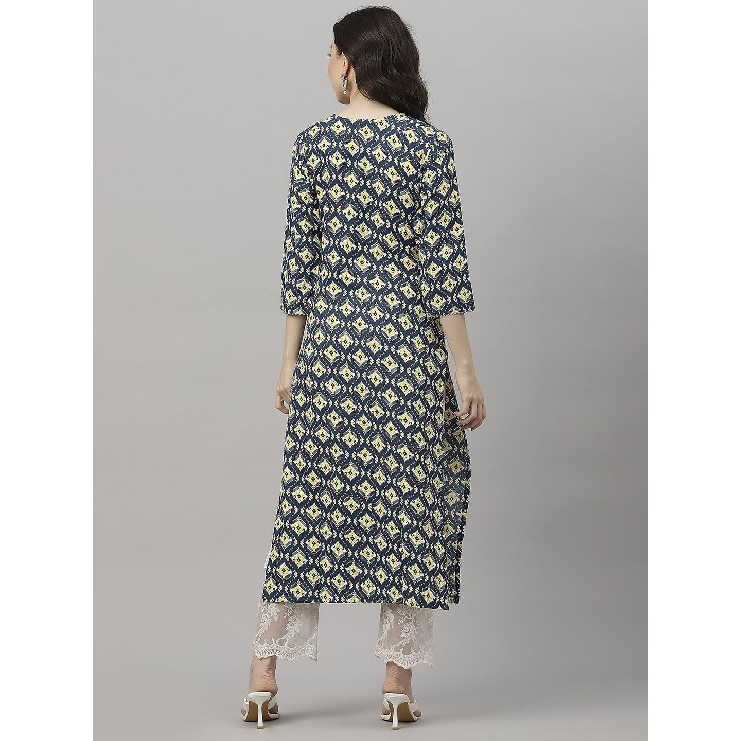 Gosriki Women's Cotton Blend Printed & Embroidered Straight Kurta (Ladai Blue-Gs_S_Blue_Small)