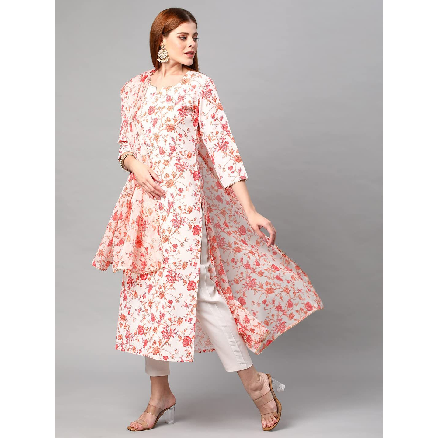 Gosriki Women's Rayon Printed Straight Kurta With Pants & Dupatta (Jakhani-Multi-Nw-Gs_Xl_Multicolor_X-Large)