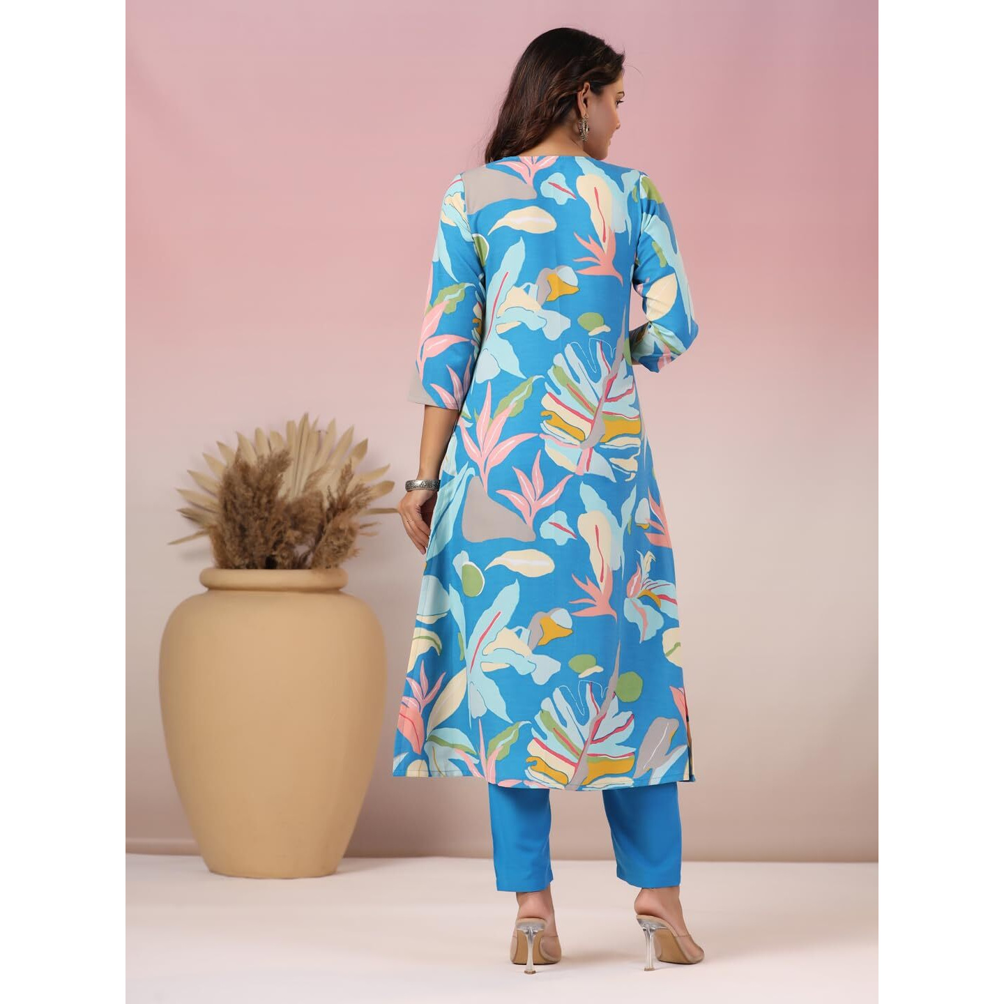 Gosriki Women's Rayon Blend Straight Printed Kurta With Pant (Jonaki Blue-Nw-Gs_L_Blue_Large)
