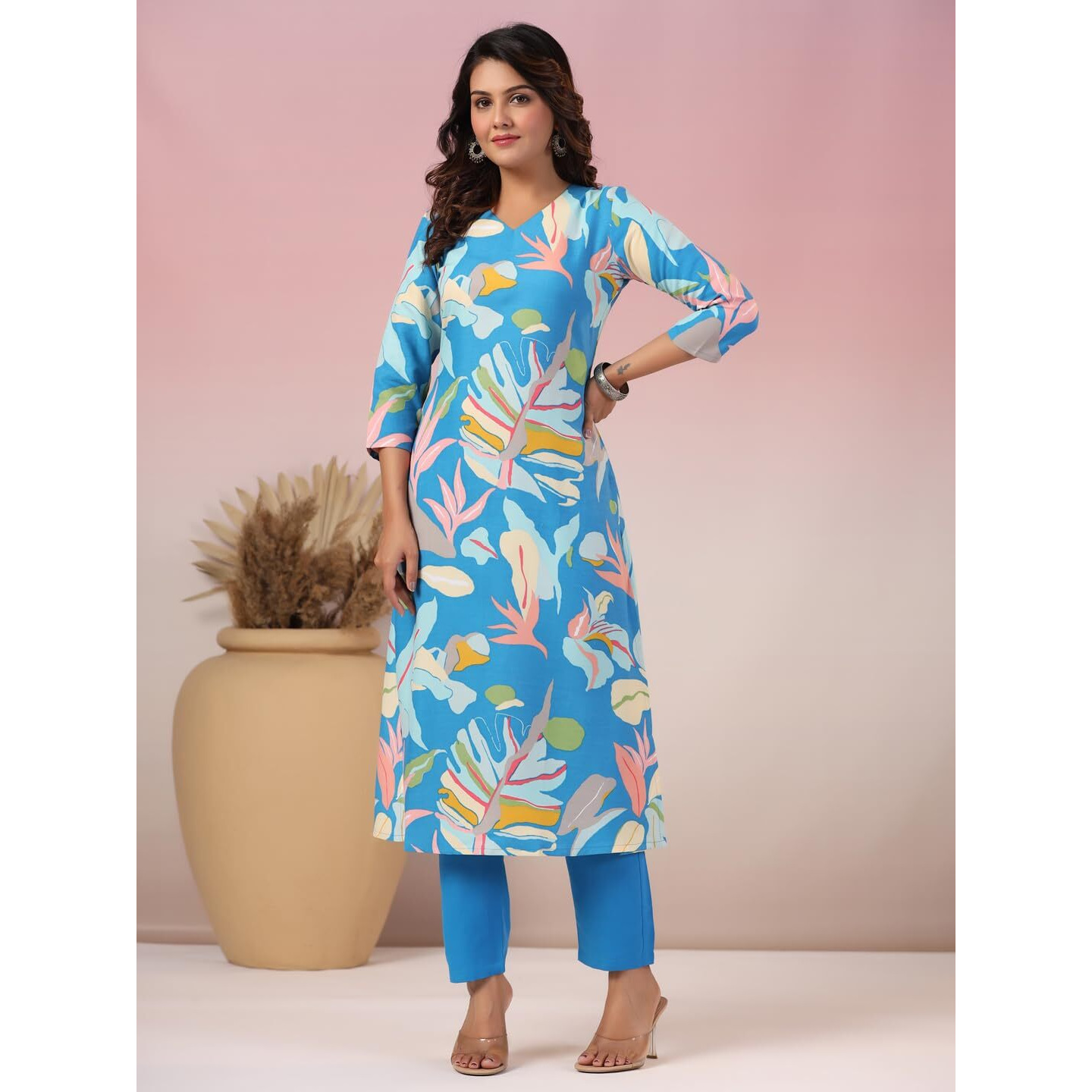 Gosriki Women's Rayon Blend Straight Printed Kurta With Pant (Jonaki Blue-Nw-Gs_L_Blue_Large)