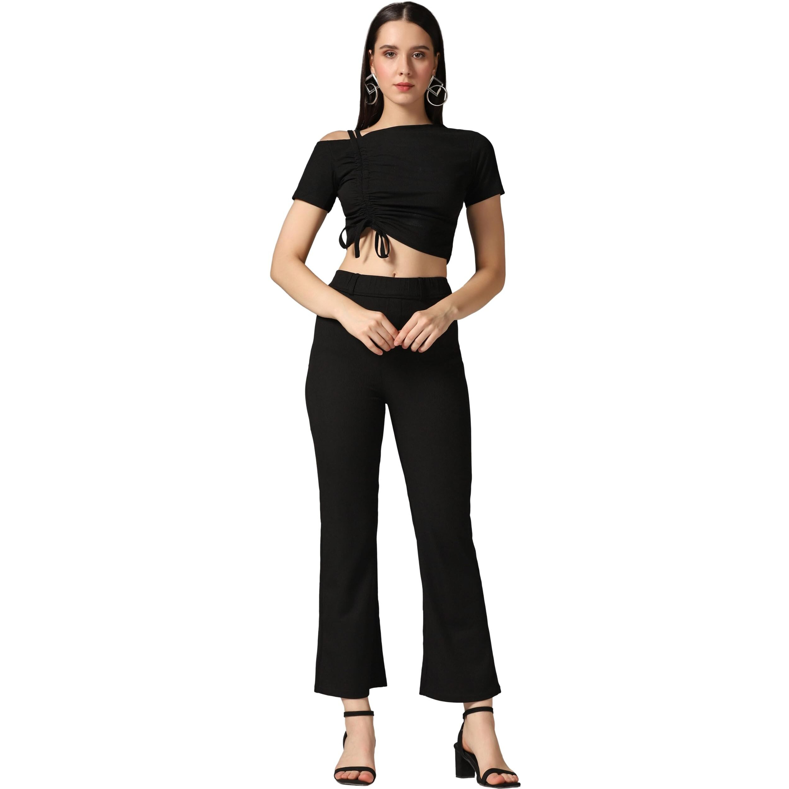 Toplot Co Ord Set For Women Solid Top And Bottom (Top-Pant-5138-Black-Xl)