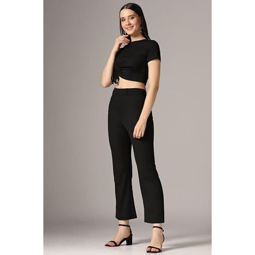 Toplot Co Ord Set For Women Solid Top And Bottom (Top-Pant-5138-Black-Xl)