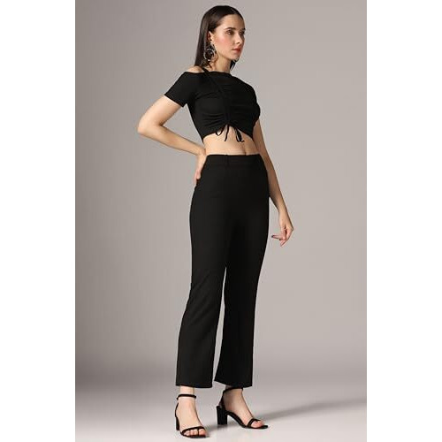 Toplot Co Ord Set For Women Solid Top And Bottom (Top-Pant-5138-Black-Xl)