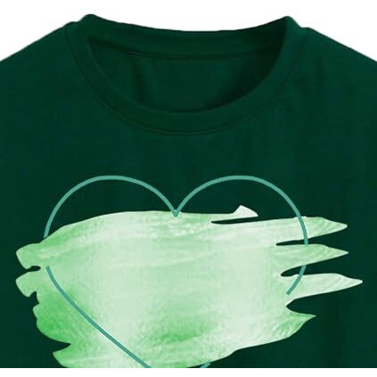 Toplot Heart Printed Round Neck Crop Top For Women (Big-Heart-Top-5201-Olive-L)