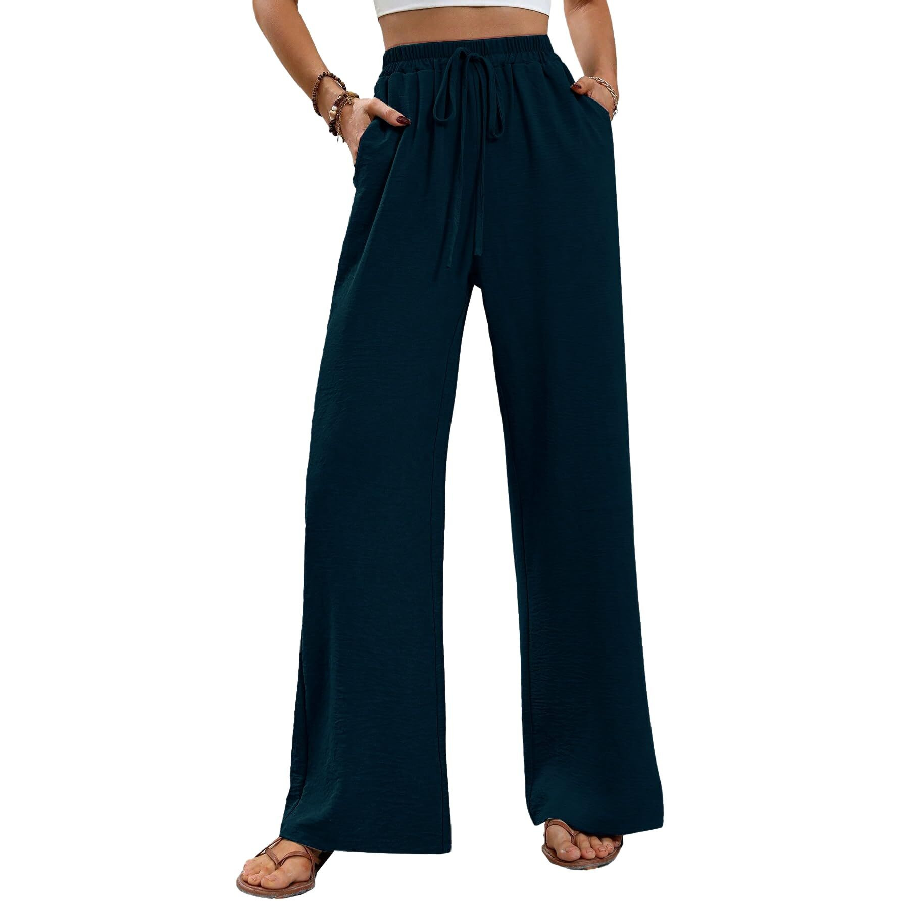 Toplot Trouser For Women || Casual Pants For Women || Loose Fit High-Waist Korean Pants || (Regular Fit | Polyester) (Women-Trouser-5229-Teal-34)
