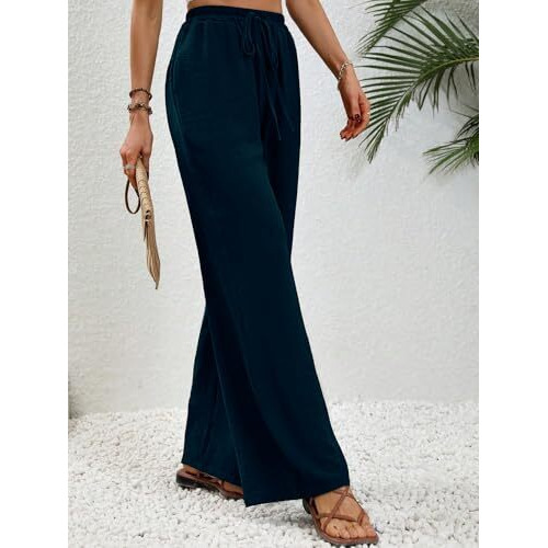 Toplot Trouser For Women || Casual Pants For Women || Loose Fit High-Waist Korean Pants || (Regular Fit | Polyester) (Women-Trouser-5229-Teal-34)