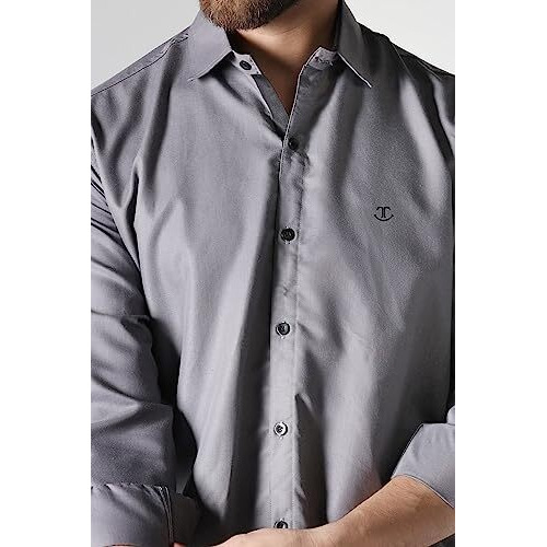 Toplot Men's Solid Slim Fit Cotton Blend Casual Shirt With Spread Collar & Full Sleeves (Plain-Shirt-5112-Grey-S)
