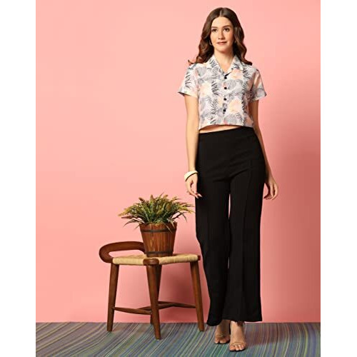 Toplot Women's Casual Printed Crop Shirt With Half Sleeve Pack Of 2 (Combo-5059-Tre-Wht-L)