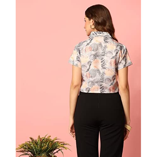 Toplot Women's Casual Printed Crop Shirt With Half Sleeve Pack Of 2 (Combo-5059-Tre-Wht-L)