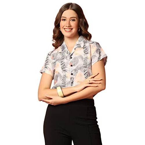 Toplot Women's Casual Printed Crop Top With Short Sleeve Pack Of 2 (Combo-5135-Tre-Wht-L)