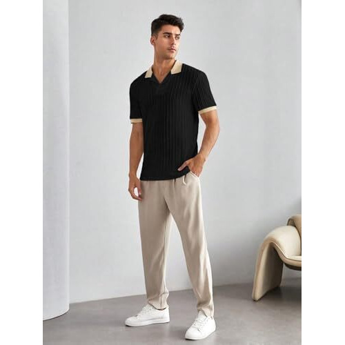Toplot Polo T Shirt For Men || Men Casual T-Shirt || Polo For Man || Jacquard || Contrast Collar And Cuff (Jqrd-Solid-Polo-5245-Black-M)