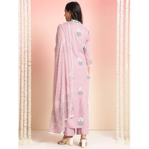 Gosriki Women's Rayon Viscose Printed Straight Kurta With Pant & Dupatta (Belagavi Purple-Vks04-Gs_Xxl_Purple_Xx-Large)