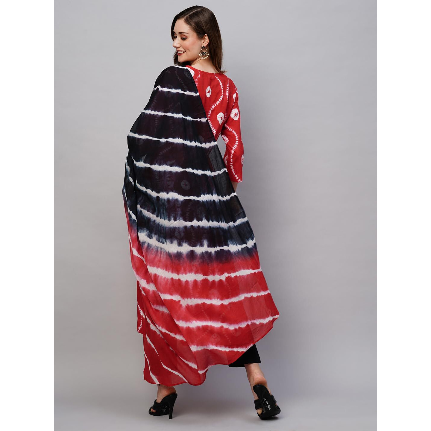 Gosriki Women's Cotton Blend Straight Printed Kurta With Pant & Dupatta (Mayavi Red-Gs_S_Red_Small)