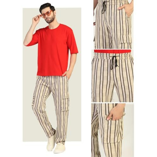 Toplot Men's Regular Casual Pants (Strip-Trouser-5206-Beige-30_Beige