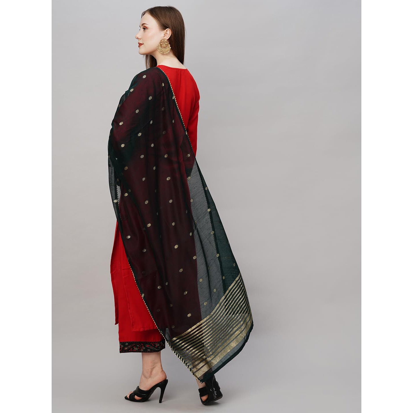 Gosriki Women's Cotton Blend Straight Printed Kurta With Pant & Dupatta (Puju Red-Gs_M_Red_Medium)