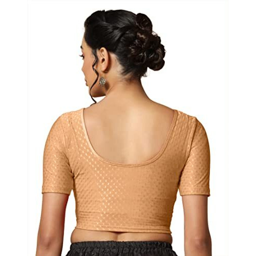 Toplot Cotton Blend Lycra Stretchable Round Neck Blouses For Women Readymade (Blouse-5058-Cream-38)