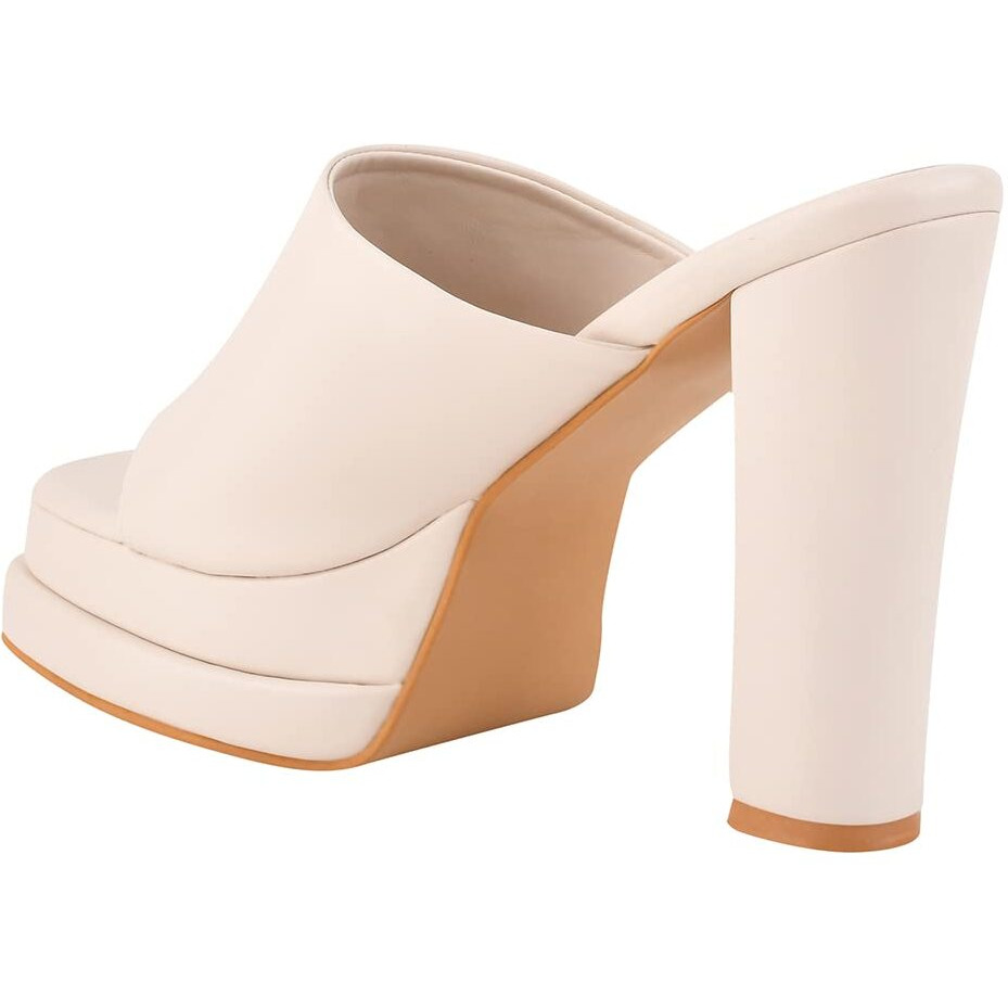 Shoetopia Stylish Solid Cream Block Heels For Women & Girls /Uk7