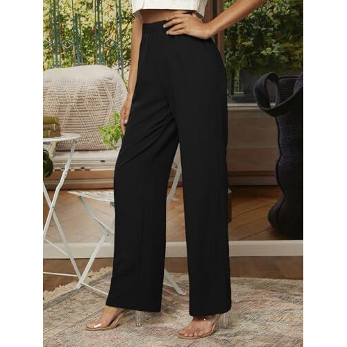 Toplot Womens High-Waisted Trousers | Tailored Wide-Leg Pants | Casual & Formal Wear | Chic And Elegant Look (Women-Trouser-5230-Black-36)