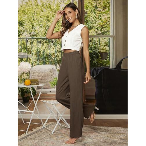 Toplot Womens High-Waisted Trousers | Tailored Wide-Leg Pants | Casual & Formal Wear | Chic And Elegant Look (Women-Trouser-5230-Dark Beige-34)