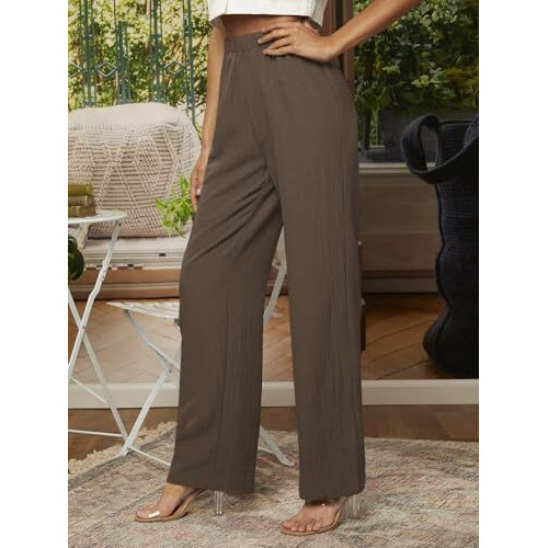 Toplot Womens High-Waisted Trousers | Tailored Wide-Leg Pants | Casual & Formal Wear | Chic And Elegant Look (Women-Trouser-5230-Dark Beige-34)