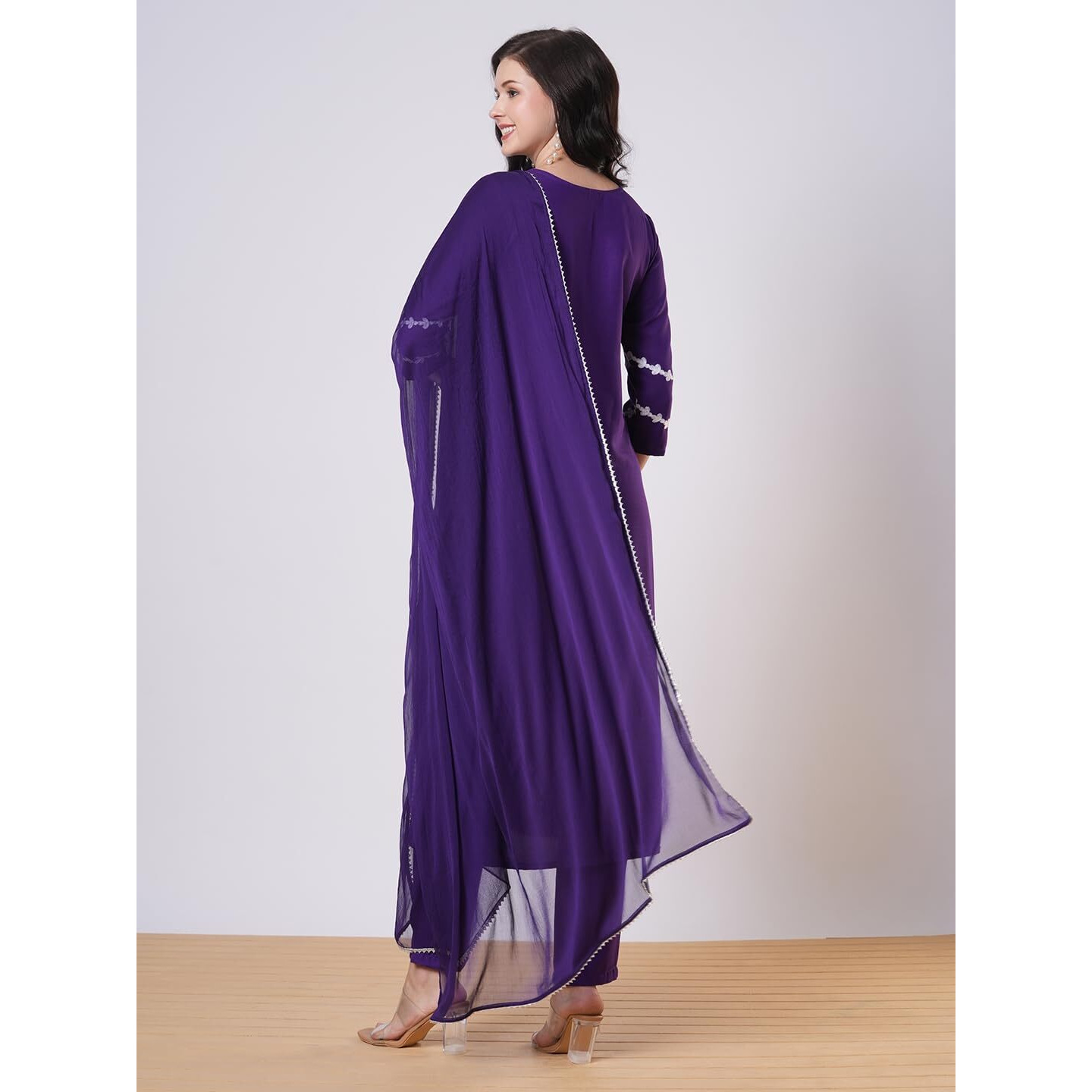 Gosriki Women's Rayon Viscose Embroidered Straight Kurta With Pant & Dupatta (Jayashuda Begani-Vks02-Gs_Xl_Begani_X-Large)