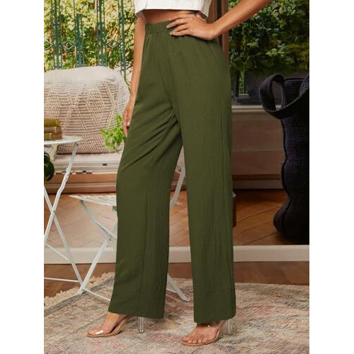 Toplot Womens High-Waisted Trousers | Tailored Wide-Leg Pants | Casual & Formal Wear | Chic And Elegant Look (Women-Trouser-5230-Olive-28)