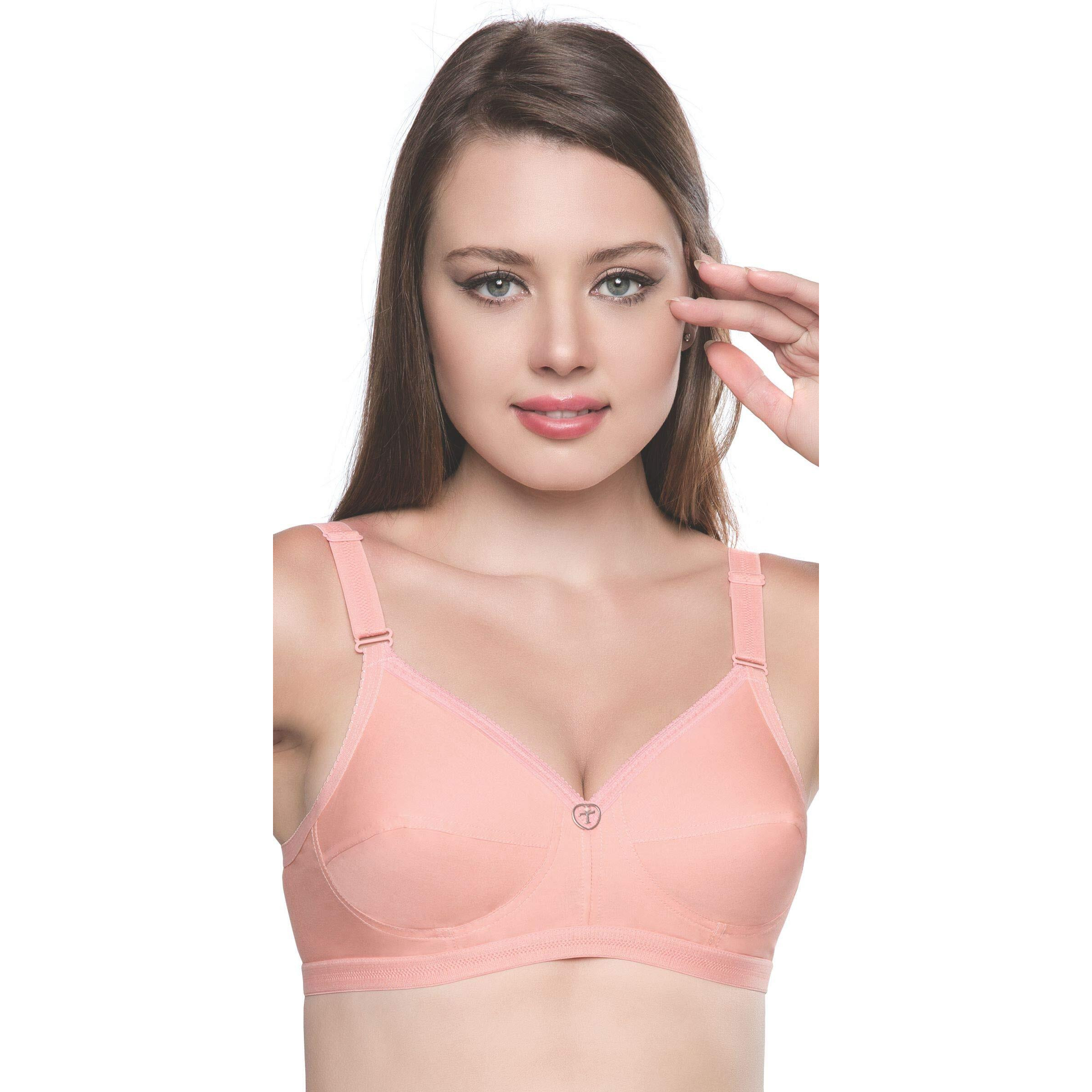 Trylo Women's Cotton T-Shirt Bra Women's Non-Wired Bra (Sarita_Peach_32C)