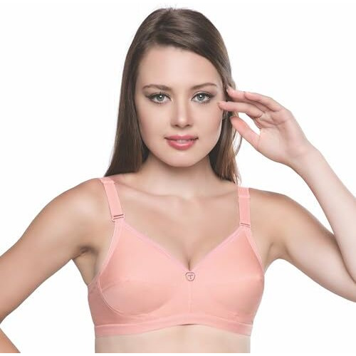 Trylo Women's Cotton T-Shirt Bra Women's Non-Wired Bra (Sarita_Peach_32C)